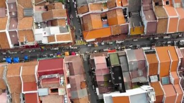 People Walking On The Busy Streets Of Jonker Walk Melaka - Aerial Shot