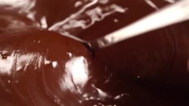 Dark And Milk Chocolate Ganache For Cooking And Eating - Extreme Close Up Shot.