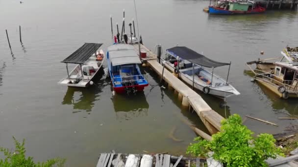 Barcos Atracados Costa Área Pesca — Vídeo de Stock