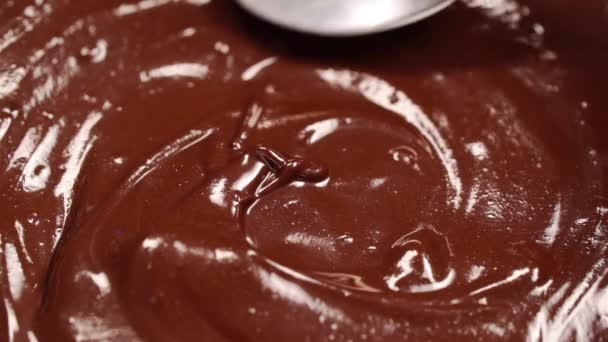 Spoon Scooping Rich Creamy Chocolate Drilasting Bowl Spoon Extreme Close — 비디오