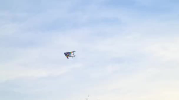 Kite Voando Contra Vento Sob Céu Azul Ampla — Vídeo de Stock