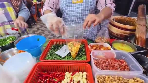 Rojak Ensalada Fruta Fresca Malasia Vende Puesto Comida Cerca — Vídeos de Stock