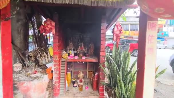 Outdoor Buddhist Altar Painted Red — Stock Video