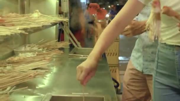 Woman Cooking Stew Satay Moving — Video Stock