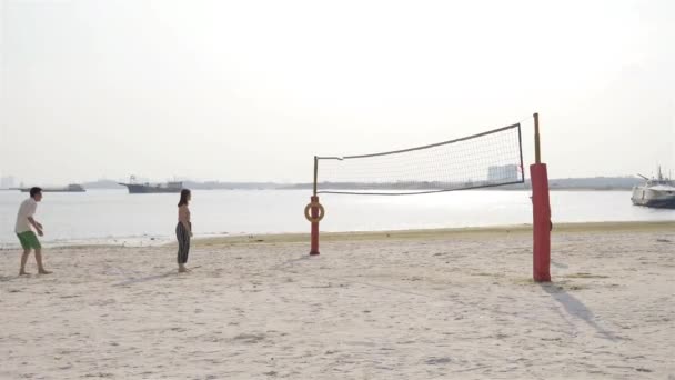 Grupa Ludzi Gra Siatkówkę Plaży — Wideo stockowe