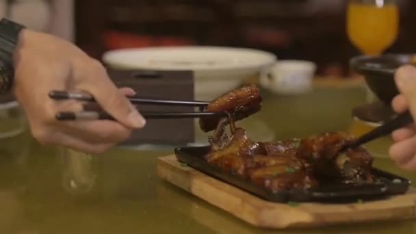 Baked Foods Taken Chopsticks — Stock Video