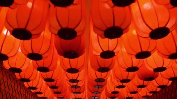Hall Avec Rangées Belles Lumières Chinoises Rouges — Video