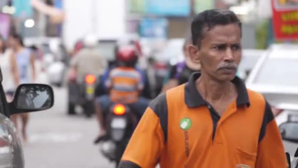 Индийская Прогулка Оживленной Улице Пинанг — стоковое видео