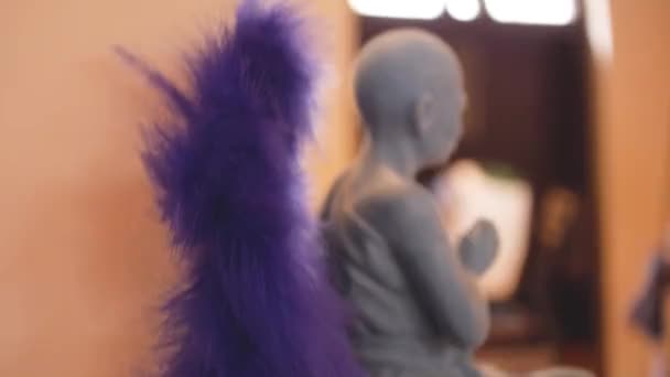 Petite Statue Moine Priant Exposée Dans Une Boutique — Video