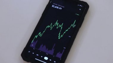 ETH 3 days chart on a black phone placed on a table