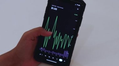 Swiping through Theter USDT to USD chart on mobile phone