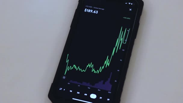 Ltc Year Chart Black Phone Placed Table — Stok video