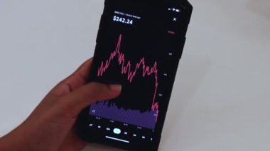 Woman looking through BNB 1 Day chart on Black smartphone