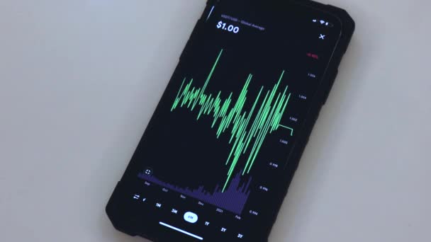 Usdt Chart Black Phone Placed White Table — Video Stock