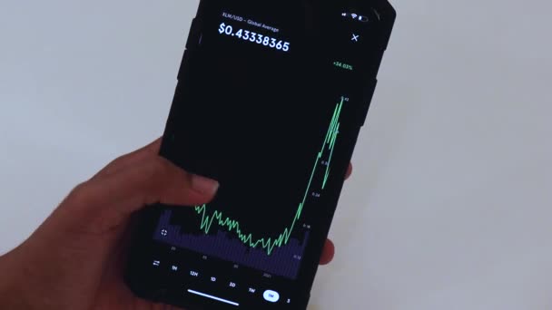 Woman Looking Xlm Month Chart Black Smartphone — Stok video