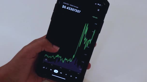 Woman Looking Xlm Months Chart Black Smartphone — Video