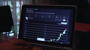 Woman going through ADA 180 days Candle Stick Charts on a Laptop