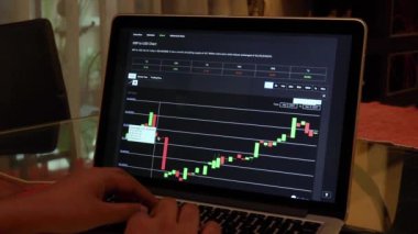 Woman going through XRP 24 hours Candle Stick Charts on a Laptop