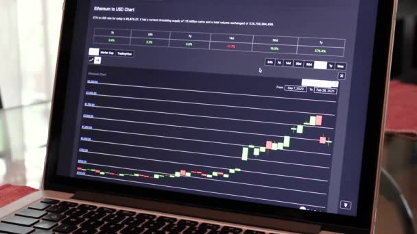 Eth Months Candle Stick Charts Laptop — Stockvideo