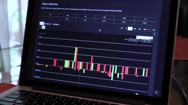 Tether Days Candle Stick Charts Laptop — Stock Video