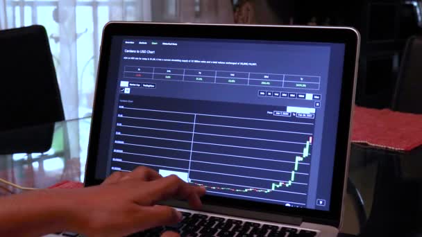 Woman Going Ada Year Candle Stick Charts Laptop — Stok video