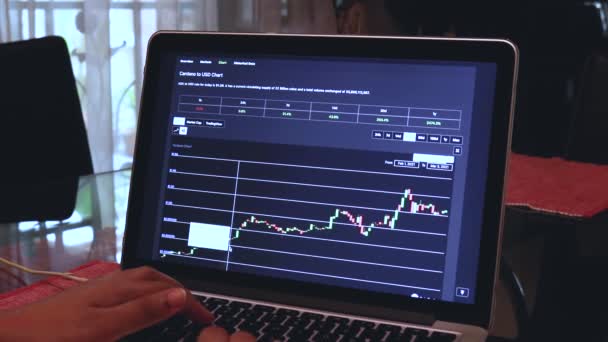 Woman Going Ada Month Candle Stick Charts Laptop — Stok video