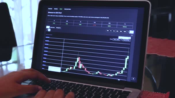 Woman Going Eth Candle Stick Charts Laptop — Video