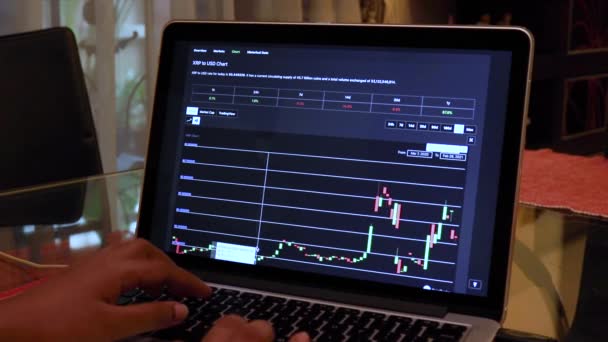 Woman Going Xrp Year Candle Stick Charts Laptop — Αρχείο Βίντεο