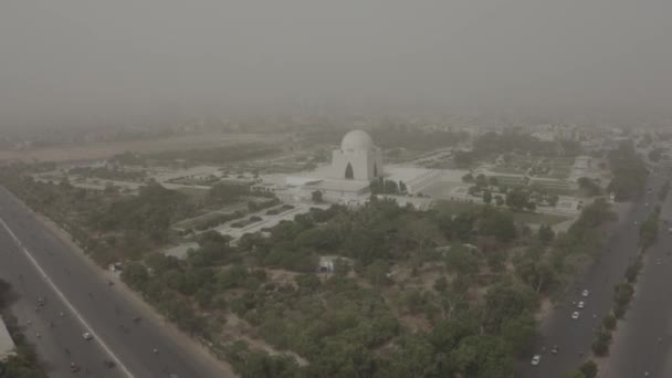 Aerial View Jinnah Mausoleum Karachi Flat Moving Backwards — Stock Video