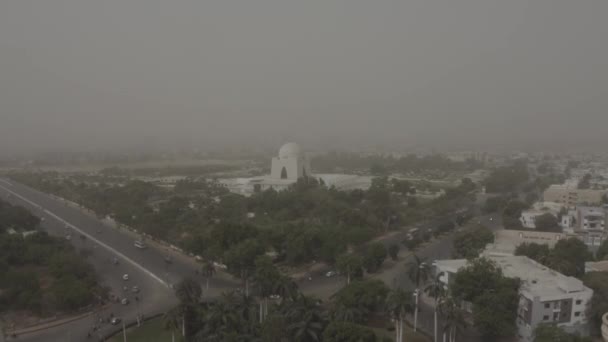 Aerial View Road Jinnah Mausoleum Karachi Flat Moving Front — Stock Video