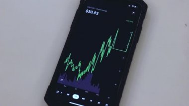 LINK 3 Months chart on a black phone placed on a table