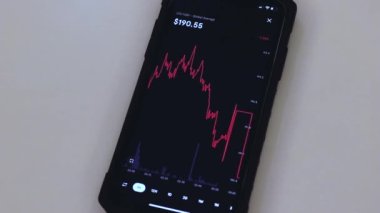 LTC chart on a black phone placed on a white table