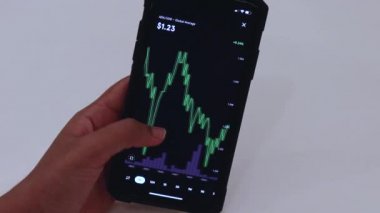 Woman looking through ADA 1 hour chart on Black smartphone
