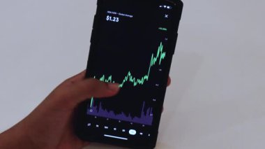 Woman looking through ADA 1 Week chart on Black smartphone