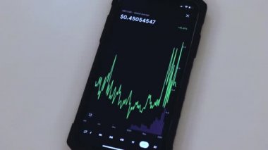 XRP chart on a black phone placed on a white table