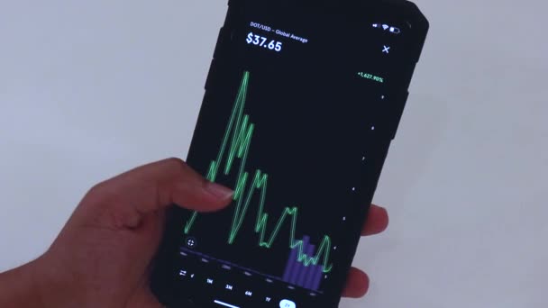 Woman Looking Dot Years Chart Black Smartphone — Stockvideo