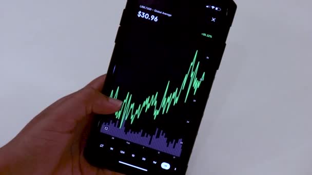 Woman Looking Link Month Chart Black Smartphone — Stok video