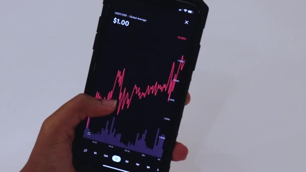 Woman Looking Tether Day Chart Black Smartphone — Stok Video