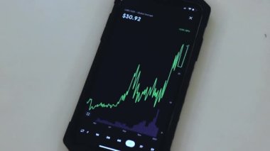 Chainlink chart on a black phone placed on a white table