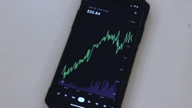 Link 1 Day chart on a black phone placed on a table