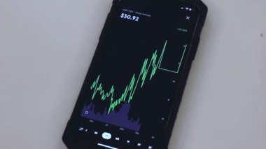 LINK 3 Months chart on a black phone placed on a table