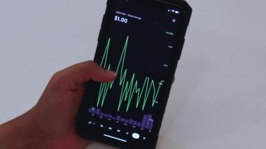 Swiping through Theter USDT to USD chart on mobile phone