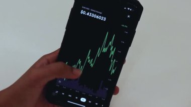 Woman looking through XLM 3 Days chart on Black smartphone