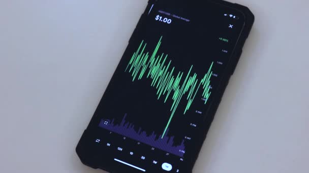 Tether Month Chart Black Phone Placed Table — Stok video