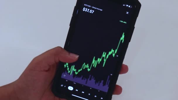 Woman Looking Dot Month Chart Black Smartphone — Stockvideo