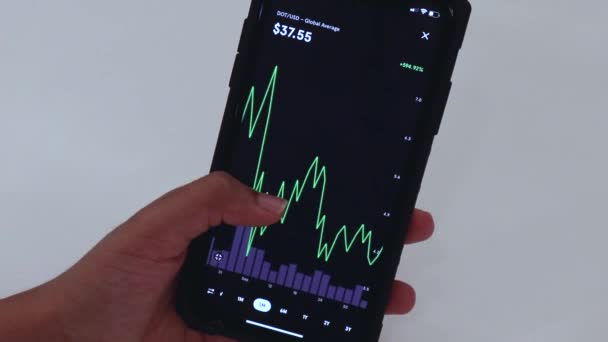 Woman Looking Dot Charts Cellphone — Stockvideo