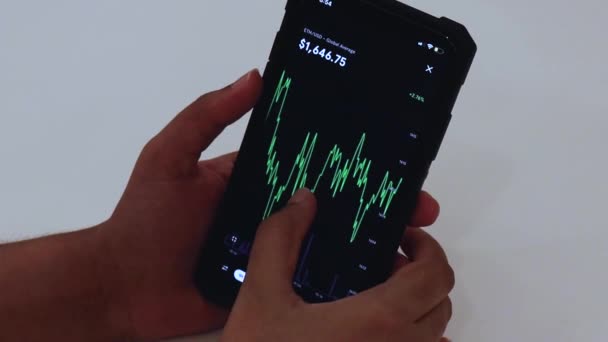 Woman Looking Eth Charts App — Video