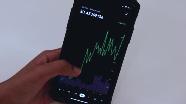 Women Looking Xlm Months Chart Black Smartphone — Vídeo de Stock