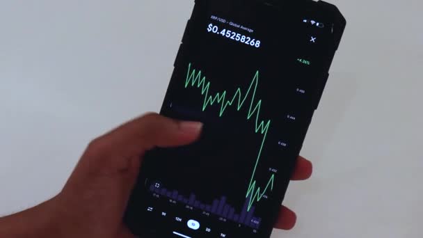 Woman Looking Xrp Day Chart Black Smartphone — Video