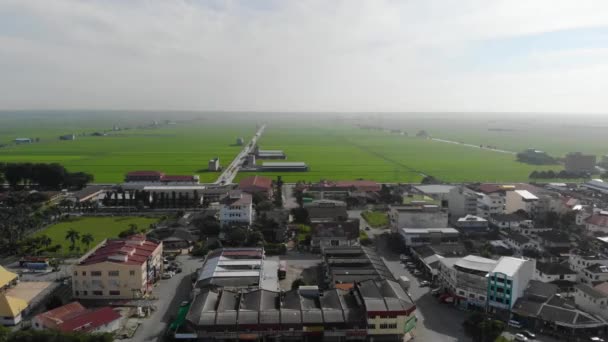 Aerial View Sekinchan Town Paddy Dolly Left — Video Stock